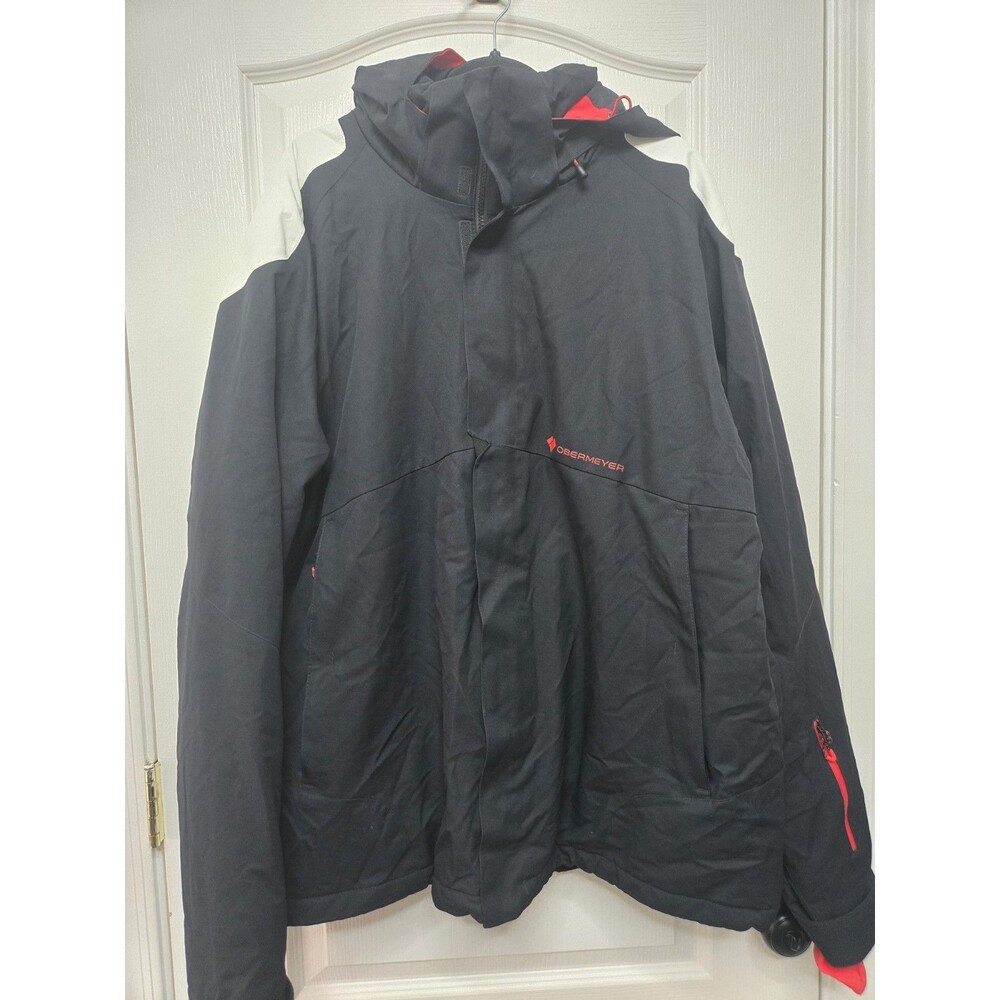 Obermeyer Men's XL Tall Insulated Ski Snow Jacket Black White Hooded Winter Coat